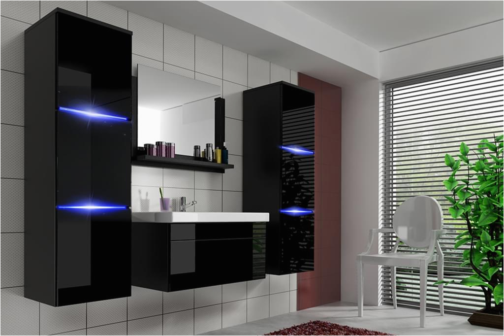 Badezimmer Waschtisch Mit Spiegel Badmöbel Set 5 Tlg Schwarz Hochglanz Dream Inkl Waschtisch Inkl Led