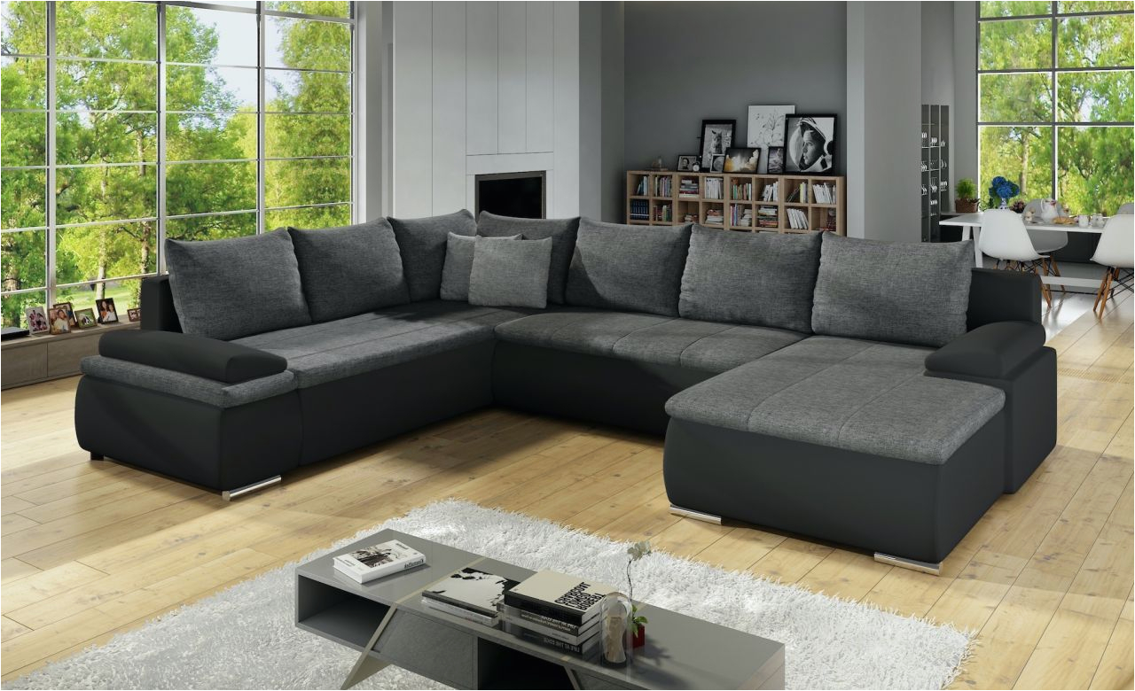 Designer sofa U form Wohnlandschaft U form Nikos Schwarz Grau Ottomane Rechts