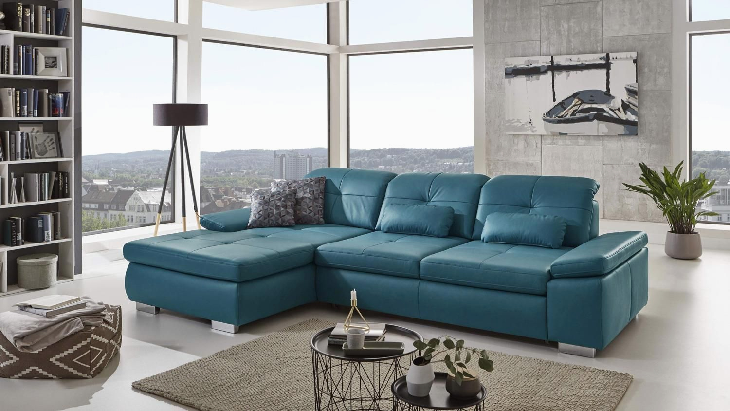 Echtleder sofa L form Ecksofa Active L form Bezug Leder Ocean Blau Mit