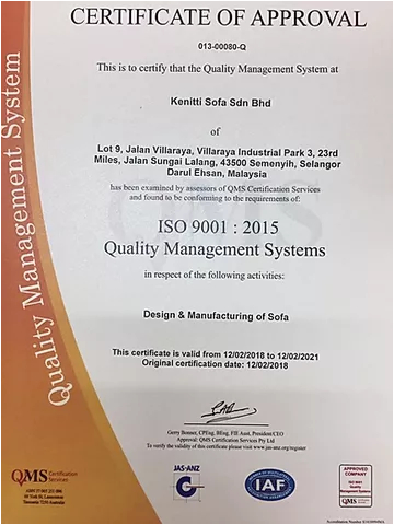 Kenitti sofa Design Quality assurance