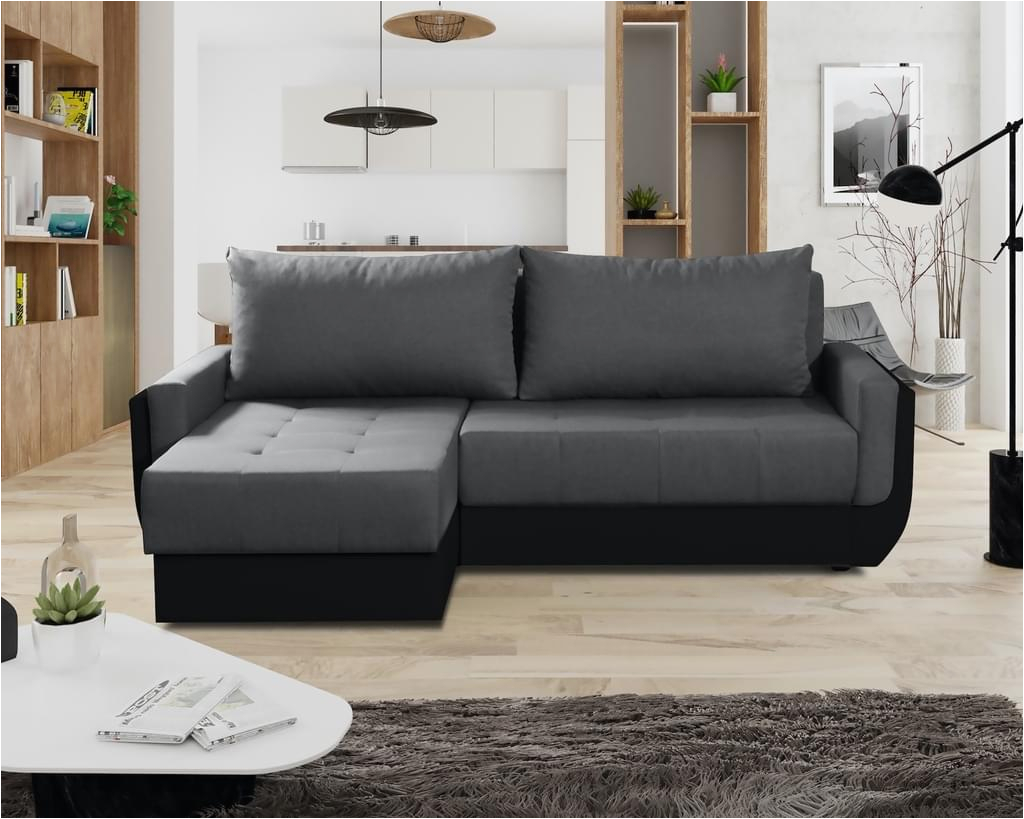 Relax form sofa Ecksofa sofa Sania Mit Schlaffunktion Schwarz Grau Ottomane Links