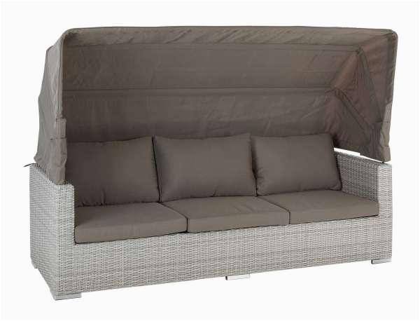 Schlafsofa Futon Gartenlounge Grau Kunststoffgeflecht Aluminiumrahmen Abnehmbares Dach