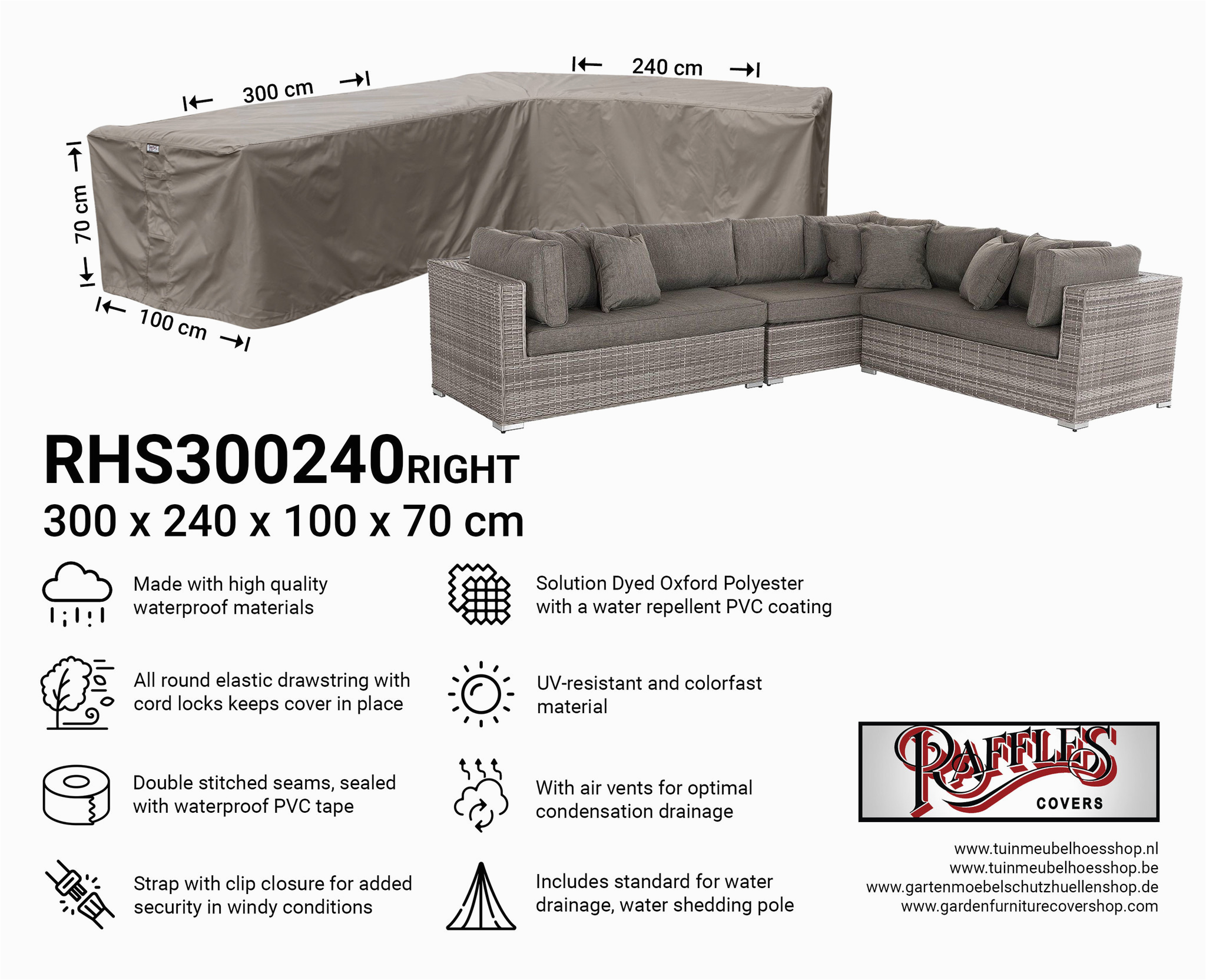 Sofa Abdeckung L form Lounge sofa Abdeckschutz L form 300 X 240 X 100 H 70 Cm