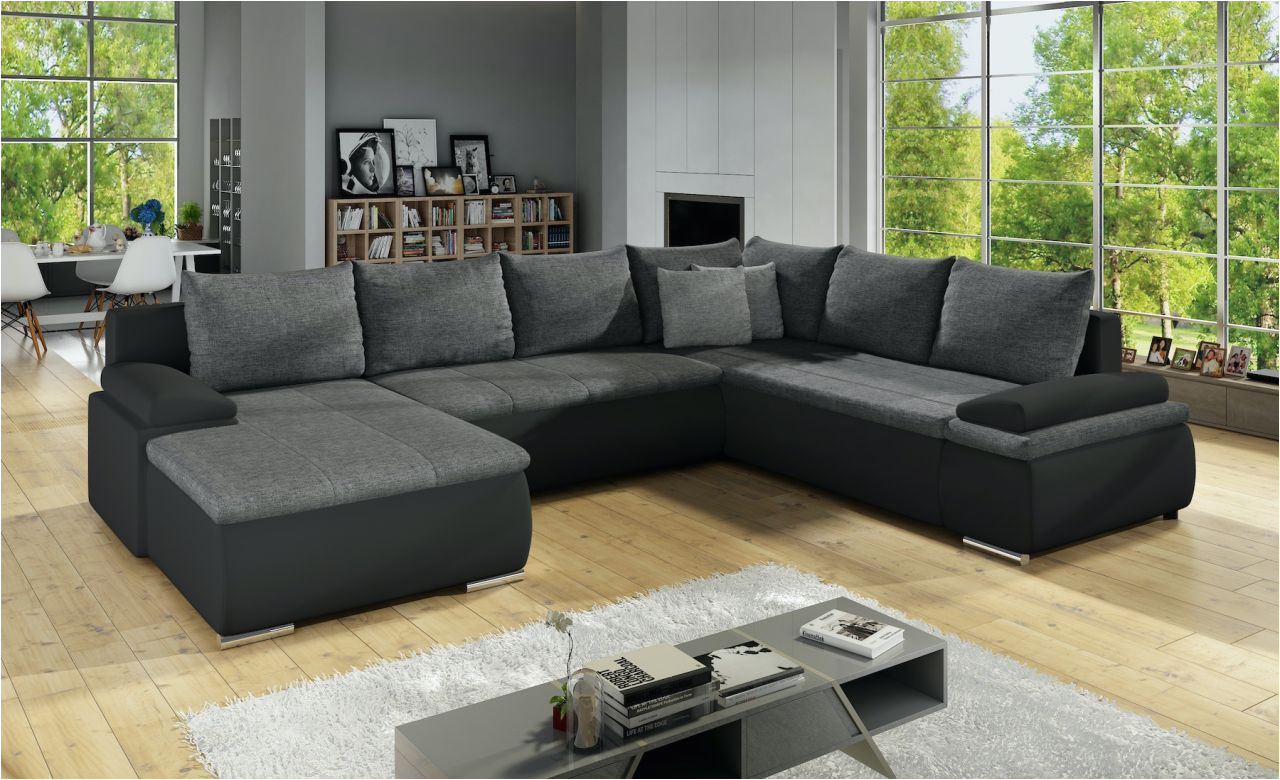 Sofa Bezug Ecksofa U-form Wohnlandschaft U form Nikos Schwarz Grau Ottomane Links