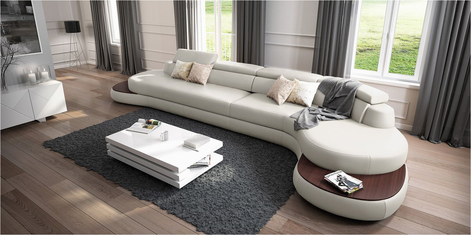 U Shape sofa Design 2019 Designer Rundsofa Xxl Ecksofa Leder Big Pala Mit Holzablagen