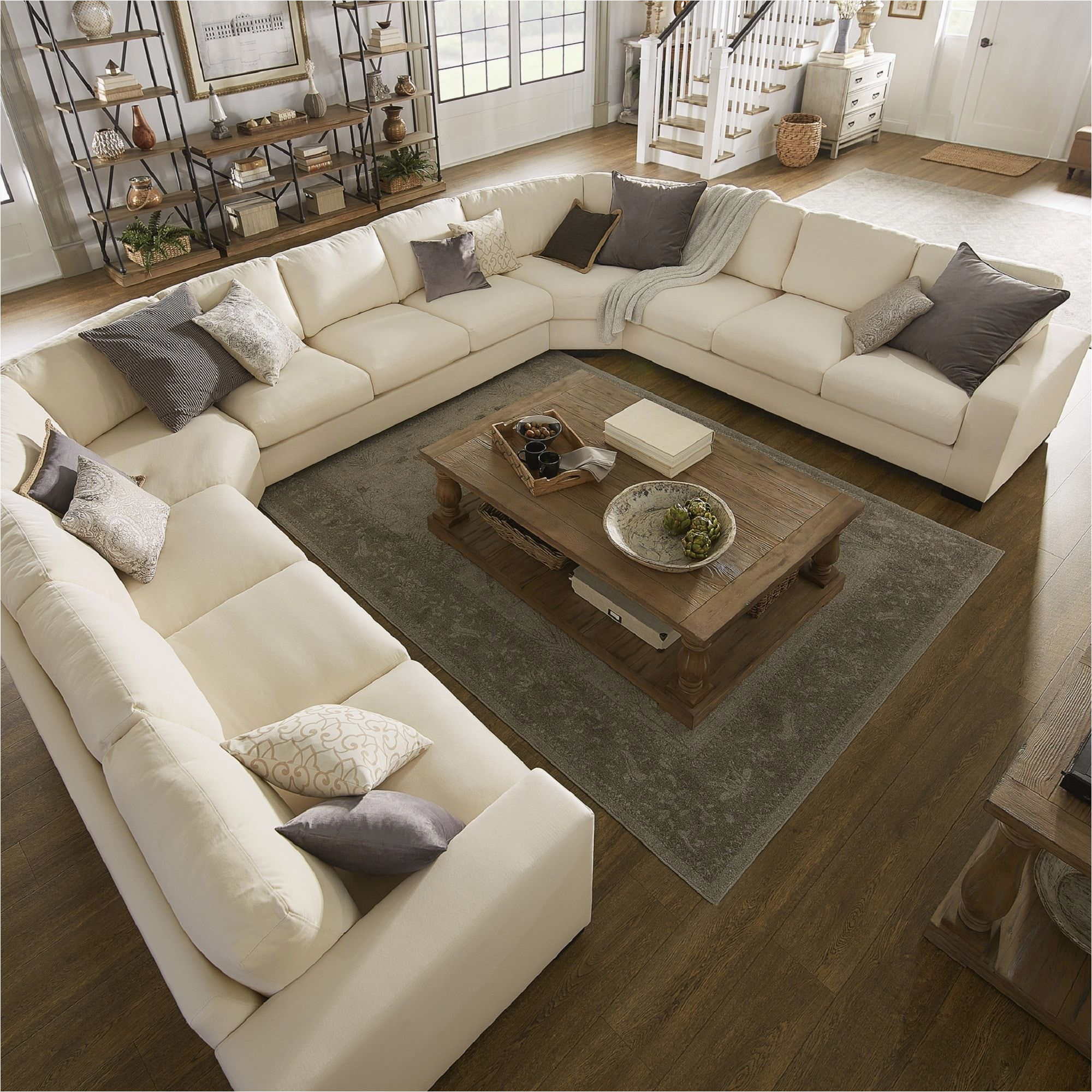 U Shaped sofa Design Comfortable Lionel White Cotton Fabric Down Filled U Shaped Sectional by