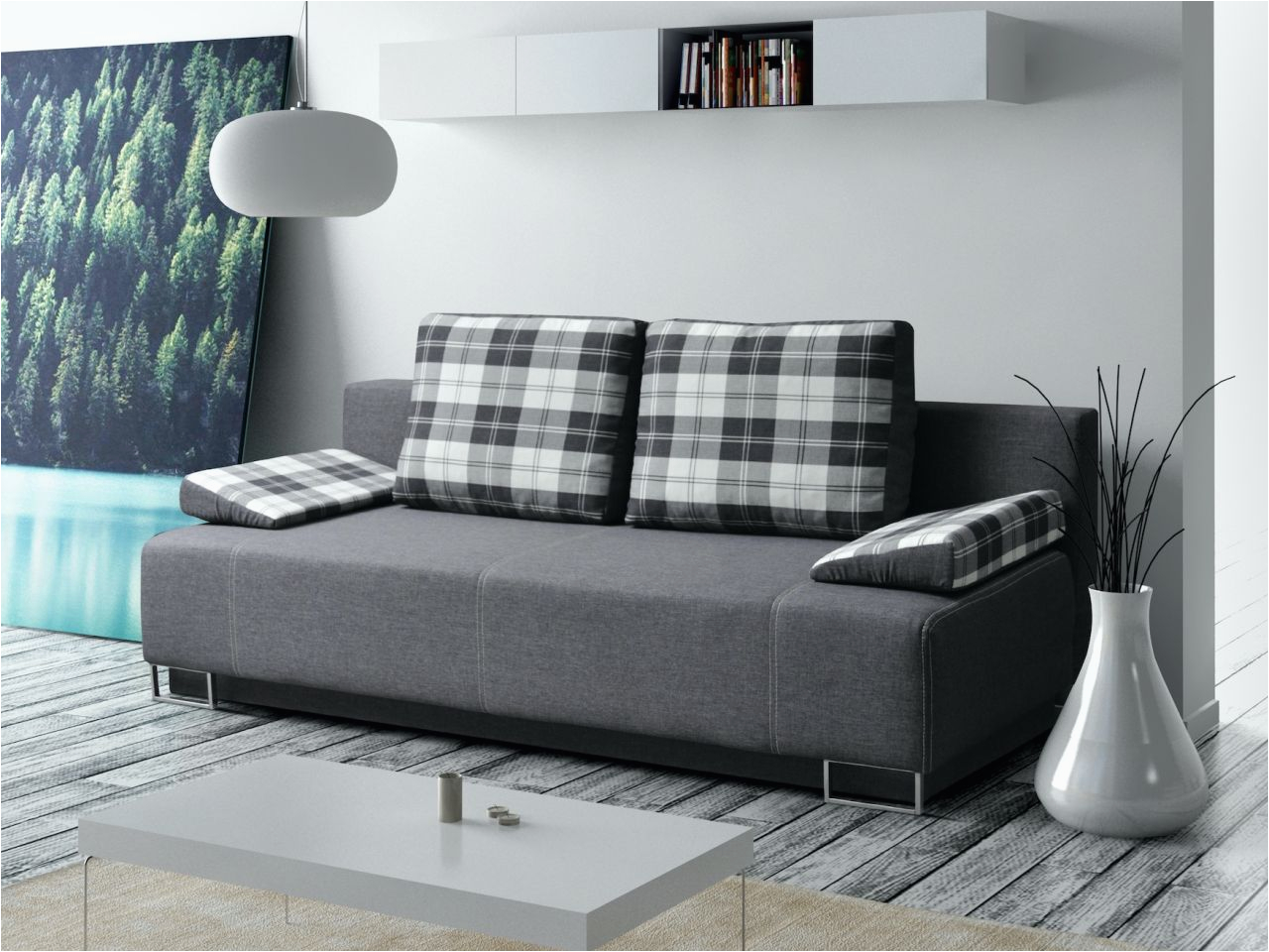 Vidaxl 2-sitzer sofa Stoff Dunkelgrau sofa 2 Sitzer Leros Mit Schlaffunktion Grau Karo