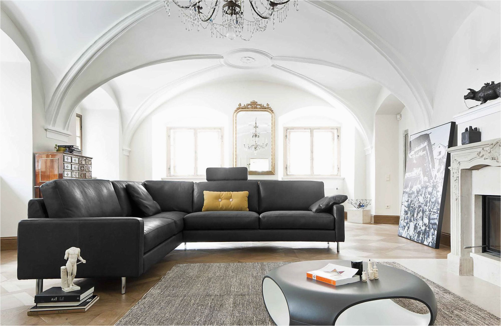 Wohnzimmer Dunkles sofa Modernes sofa Ecksofa Leder