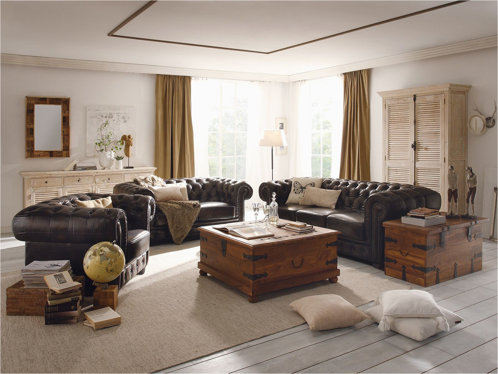 Wohnzimmer Mit Braunem sofa Sk³rzane sofy Chesterfield