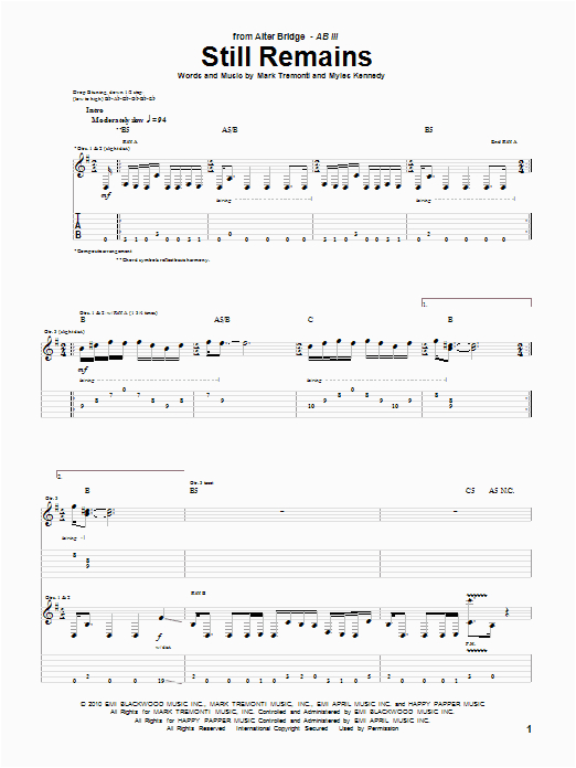 Alter Küchentisch Chords Still Remains Sheet Music Alter Bridge