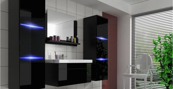 Badezimmer Waschtisch Mit Spiegel Badmöbel Set 5 Tlg Schwarz Hochglanz Dream Inkl Waschtisch Inkl Led