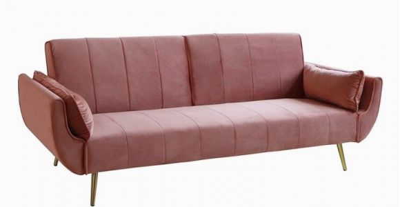 Design sofa Velvet Retro Schlafsofa Divani 215cm Altrosa Samt Goldene Füße