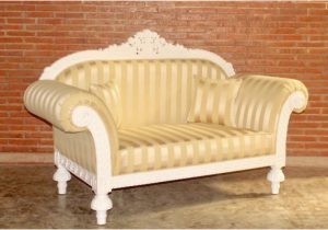 Holz sofa De Barock sofa 2 Sitzer Queenera Rz In Weiß Mit Gestreiftem Stoffbezug