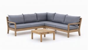 Holz sofa Outdoor Schönes Ecklounge Set Aus Teakholz Mit Grauen Loungekissen