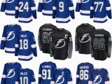 Kucherov Db Großhandel 2019 Tampa Bay Blitzhockey Trikots 91 Steven Stamkos 86 Nikita Kucherov 77 Victor Hedman 24 Ryan Callahan Neue Marke Blau Schwarz Von