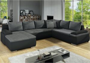 Kunstleder sofa U form Wohnlandschaft U form Nikos Schwarz Grau Ottomane Links