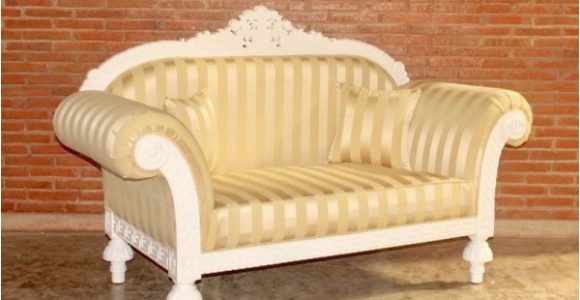 Massiv Holz sofa Barock sofa 2 Sitzer Queenera Rz In Weiß Mit Gestreiftem Stoffbezug