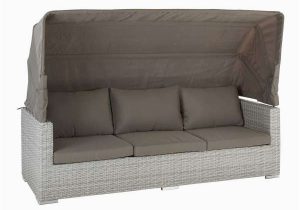 Schlafsofa Futon Gartenlounge Grau Kunststoffgeflecht Aluminiumrahmen Abnehmbares Dach