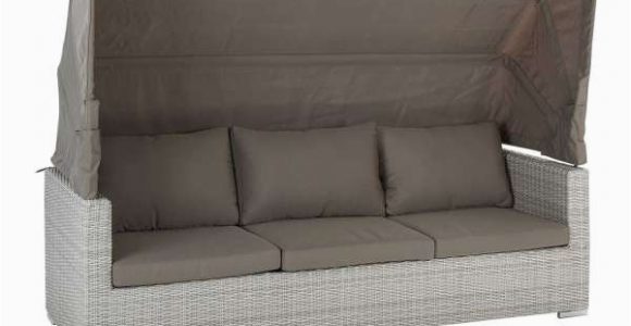 Schlafsofa Futon Gartenlounge Grau Kunststoffgeflecht Aluminiumrahmen Abnehmbares Dach