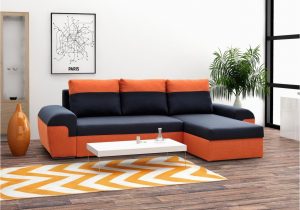 Schlafsofa orange Ecksofa sofa Paros Mit Schlaffunktion orange Schwarz Ottomane Rechts