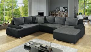 Schlafsofa U form Wohnlandschaft U form Nikos Schwarz Grau Ottomane Rechts